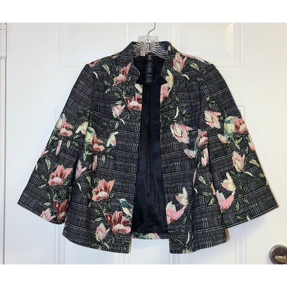 Black Label Chicos Size 00 XS Floral Jacket Lined Bird Multicolor - Picture 4 of 16